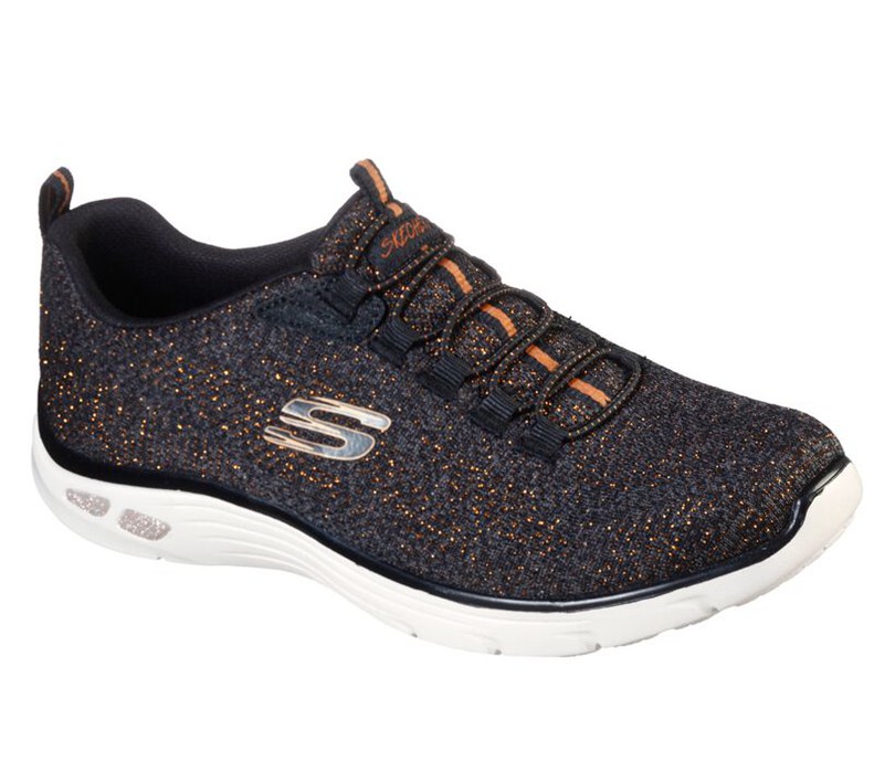 Skechers Dam Svarta/Rosa Guld Slip On - Relaxed Fit: Empire D'lux - She Glitters - Sverige (JNSEW-73